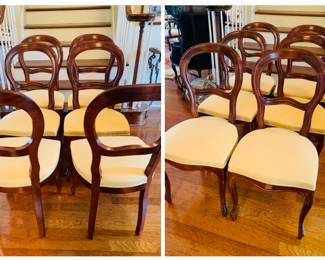 6 antique french balloon back dining chairs. 