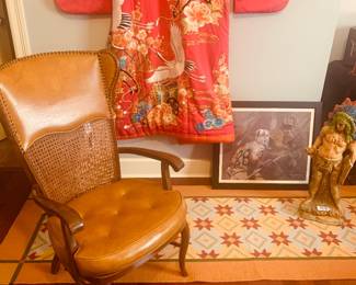 a Japanese Uchikake wedding kimono, a 1960s  Thomasville chair, a vintage plaster Indian 