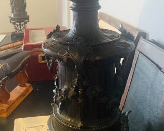 2nd of antique French bronze kerosene lamps electrified