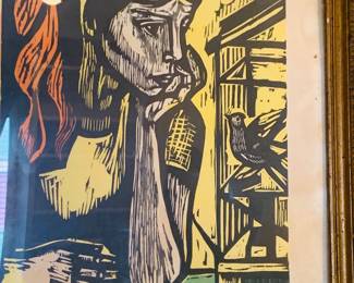 Irving Amen 1918-2011 woodcut signed "I and Thou"