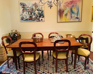 cypress table with six chairs--notice the large Alexander Kirk's
