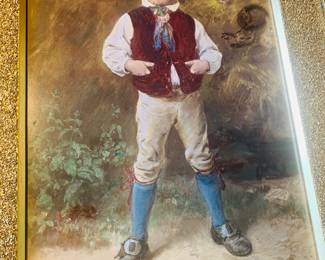 Original watercolor titled Heir to the Farm signed by Ludwig Knaus dated 1869