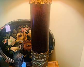 pair of French gilt metal and wooden antique columns made into lamps