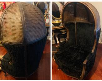 Vintage French Country Louis XV Style Double Cane Italian Canopy Porter Chair from 1960s