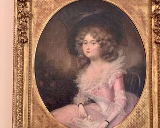 18th century painting oil on canvas of a beautiful young woman holding a letter signed Pitney