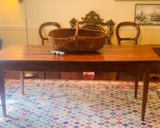 LA primitive table will be sold separately from French chsirs. Table is 80” long, 30” high and 40” wide