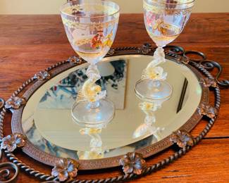 gorgeous beveled antique mirror with a leather back