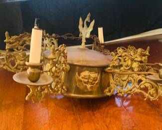 Six light French Louis XV style  gilt chandelier