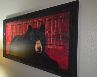 This item is the Canadiana Art "Observation" wall art featuring a black bear by artist Penny Wagner.