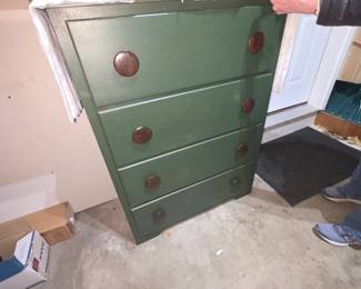 This item appears to be a repurposed or vintage green-painted dresser, possibly similar to styles sold by "Rusty Relics of Salisbury Center" or refinished items found in local furniture markets.