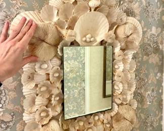 Tramp art shell mirror