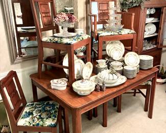 Matching Karotkin Furniture Co. Mid-century Colonial Revival China Hutch, Dining Table & Buffet