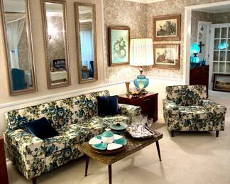 Matching blue glass double light lamps