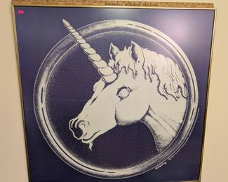 36x36 inch framed under glass Unicorn Poster, Echterling 1983