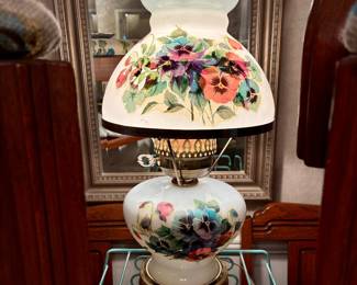 Converted oil lamp with violets