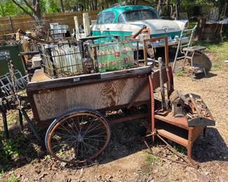 Vintage Cart & Soda Bottles 