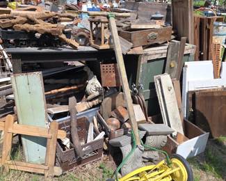 Wood Pieces & John Deere Push Mower 