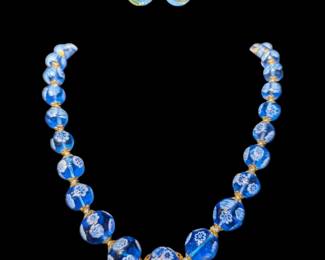Millefiori Beaded Necklace Earrings