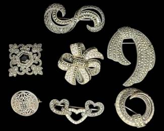 Sterling Silver Brooches 82g Total