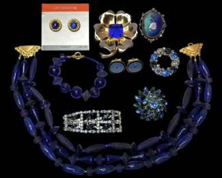 Blue Beaded Necklace, Brooches, More