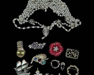 SilverToned Brooches, Pins, Pendants, More