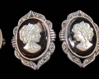 800 Silver Antique Cameo Pendants Sterling Silver Earrings