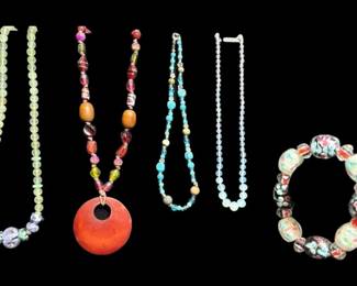 Glass Beaded Jewelry Four Necklaces One Bracelet