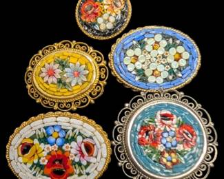 Italian Micro Mosaic Floral Brooches