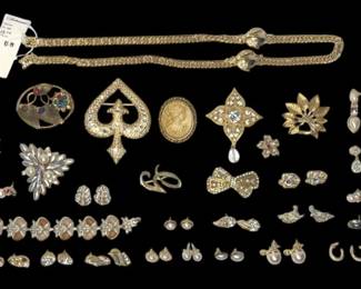 Faux Pearl Rhinestone Earrings, Brooches, and More