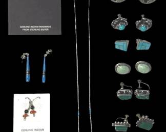 Sterling Silver Necklace Earrings w Turquoise Green Onyx 71.32g Total