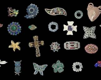 Vintage Colorful Rhinestone Brooches Les Bernard, Weiss, More