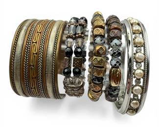 Five Bracelets Two Metal Cuff Three Beaded