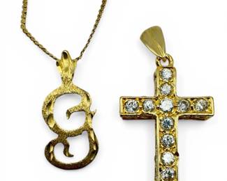14k Gold G Monogram Necklace Cross Pendant