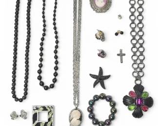 Black Silver Toned Jewelery Including Givanchy Earrings