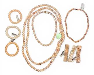 Pink Pearl Necklace And Bracelets