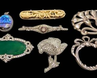 Antique Vintage Sterling Silver Brooches 56g Total