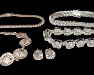 Sterling Silver and Cubic Zirconia Bracelets and More 98.9g Total