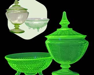 Uranium Glass Candy Dish And Compote