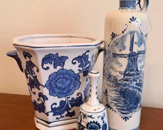 Delft Blue And White Bottle And More Pottery Pieces