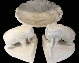 Scalloped Marble Footed Bowl Elephant Bookends