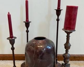 Large Pottery Vase Tall Metal Candlesticks