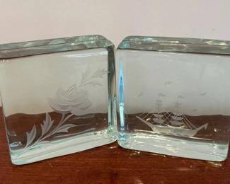 Thick Glass Etched Bookends