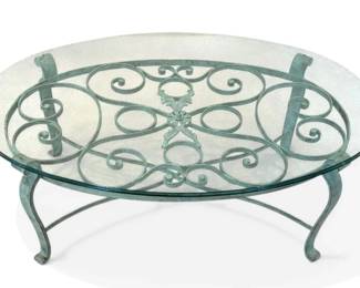 Oval Wrought Iron Glass Top Coffee Table