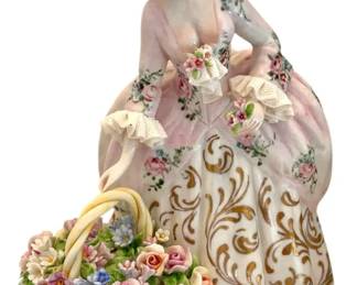 Luigi Fabris Italian Porcelain Woman with Flower Basket Figurine