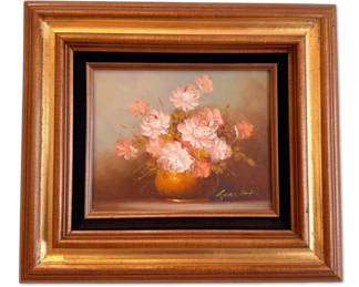 Vintage Pink Floral Oil Painting, Signed by Robert Cox