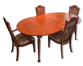Oval Wooden Dining Table w Four Cane Back Chairs