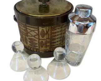 Vintage Ice Bucket, Cocktail Shaker, Bar Glasses
