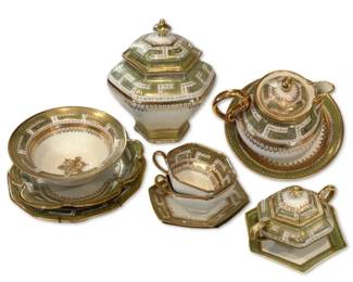 Green Gold HandPainted Nippon Porcelain Tea Set