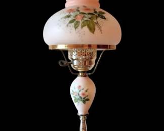 Pink Floral Milk Glass Hurricane Lamp