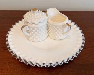 Milk Glass Plate, Small Sugar And Creamer Set